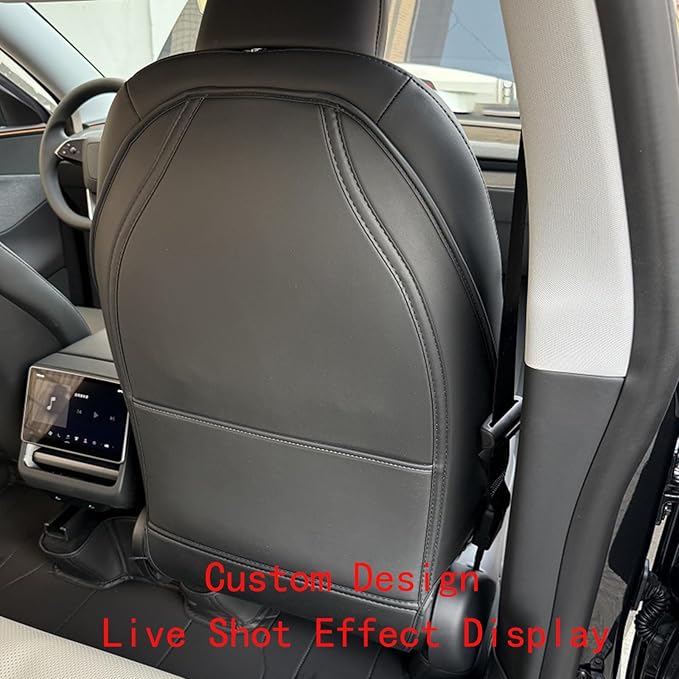 2 Pack Leather Seat Back Protector Custom for Tesla Model Y/3 Model S/X Accessories(Includes 2025 2026 Model Y & 2024-2026 Model 3 Highland), Seat Back Kick Protectors