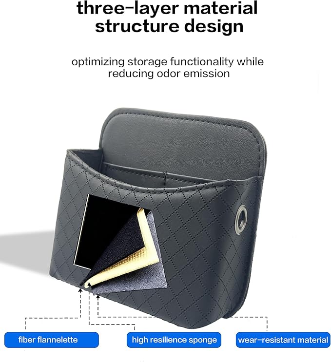 Self-Adhesive Car Seat Side Pocket Organizer with Cable Port - Black PU Leather Storage Pouch for Phone & Keys, Fits Gaps, Console & Door (2 PCS)