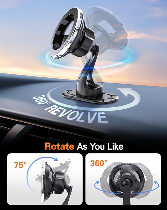 volport for MagSafe Adhesive Phone Mount: 【Strong Magnetic】 Mag Safe Car Holder for Dashboard - 【360° Rotation】 Universal Dash Cell Phone Automobile Cradle with Sticky Small Base for iPhone Samsung