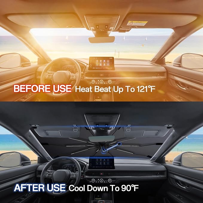 Windshield Sun Shade for Ford Escape 2020-2026, Umbrella Car Shades with 360°Rotating Shaft, Foldable Front Window Sunshade for UV & Heat Protection