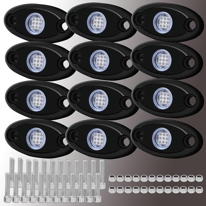 12 Pods Blue LED Rock Lights Neon Underglow Light for Car Truck ATV SUV Under Body Glow Light Trail Fender Lighting