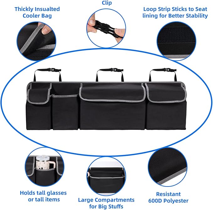 Trunk Organizer - Car Organizer, Car Trunk Organizer, Large Capacity Backseat Trunk Organizers, Collapsible Car Storage Bag with 4 Pockets, Backseat Hanging Organizer for SUV/MPV/Truck (40.16"*10.63")