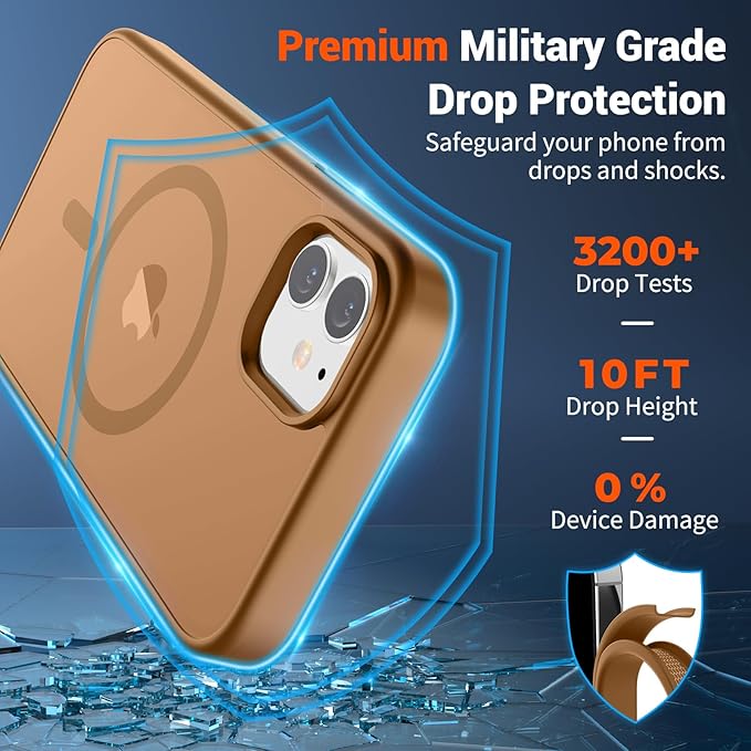 SUPFINE Magnetic for iPhone 12 Mini Case & iPhone 13 Mini Case (Compatible with MagSafe) (Military Grade Drop Protection) Slim Translucent Matte Shockproof Phone Cover,Brown