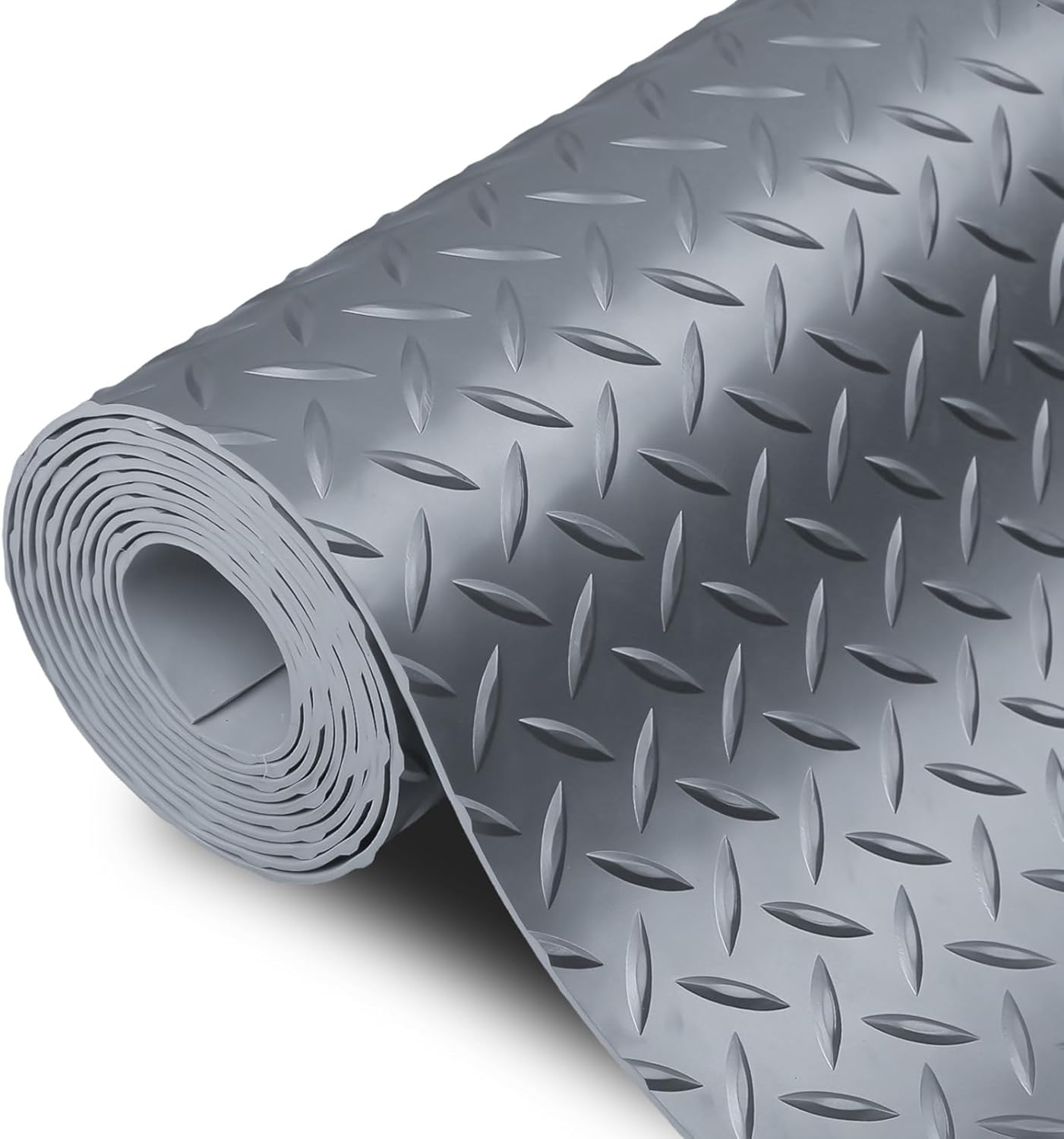 SEAL 5 x 20 Ft Premium Garage Floor Mat, Solid 2.8mm Thick Gray Commercial Grade Heavy Duty Parking Mat for Garage Floor, Golf Cart Parking, Water/Stain Resistant Floor Runner (Embossed Diamond Plate)