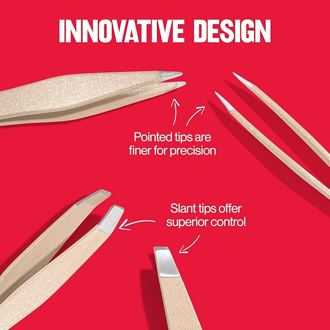 Revlon Designer Series Mini Tweezer Set, Hair Removal Tool Kit with Slant & Point Tips, Portable and Easy to Use, Made with Long Lasting Stainless Steel, 1 Count (Pack of 2)