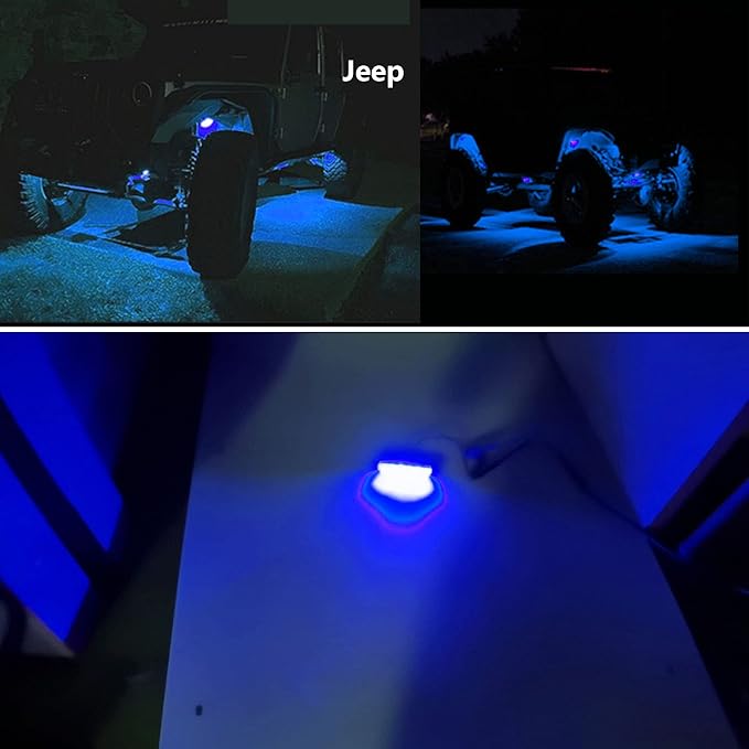 10Pcs Led Rock Lights Waterproof 3.8" Blue LED Underglow Kit,Fender Wheel Well Lights Car Exterior Side Marker Lights for Wrangler Snowmobile Truck Golf Cart RV RV SUV Offroad