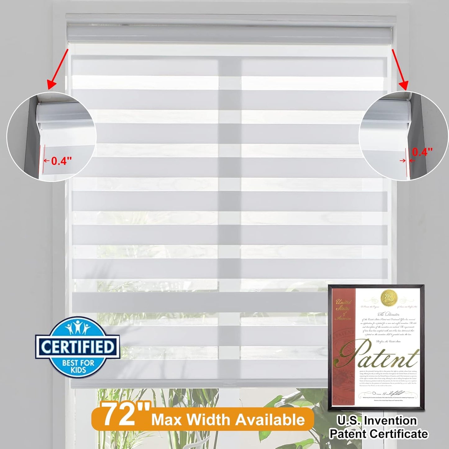 Persilux Cordless Zebra Blinds for Windows (47" W X 47" H, White) Free-Stop Roller Windows Shades Dual Layer Light Control for Day and Night, Light Filtering Sheer Shades for Home, Easy to Install