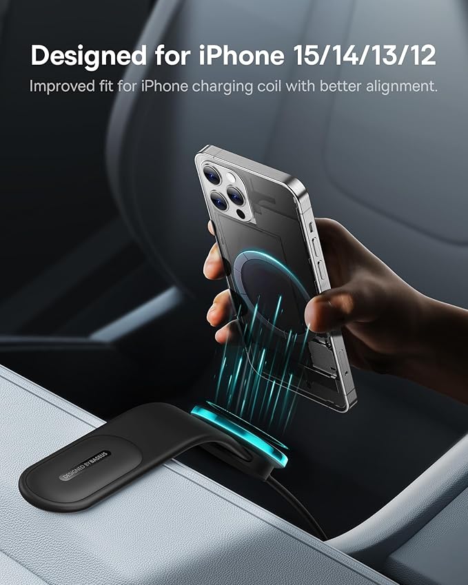 Baseus for Magsafe Car Mount Charger, 15W Wireless Car Charger Phone Holder, Magnetic Car Dash Mount for iPhone 15 14 13 12 Pro Plus Max, Bendable Memory Titanium Alloy for All Dashboard, Windshield