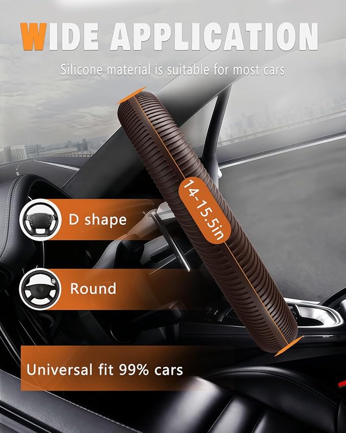 WOCOCN Car Steering Wheel Cover, Thin Anti-Skid Silicone Steering Wheel Cover for Men & Women, Universal Automotive Interior Accessories for Most Cars (Brown)