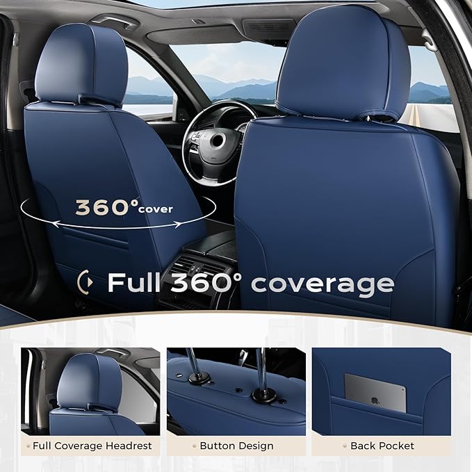 Coverado Seat Covers, Car Seat Covers Front Seats, Leather Seat Covers for Cars, Car Seat Protector Waterproof, Black Car Seat Cushion, Front Carseat Cover Universal Fit for Most Cars Blue