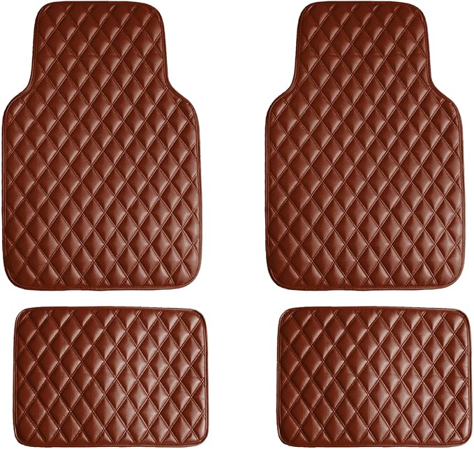 FH Group Floor Mats - Faux Leather Floor Mats for Cars, Universal Fit Automotive Floor Mats, All Purpose Car Floor Mats, PU Leather Protector Mat for Most Sedan, SUV, Truck Floor Mats Brown