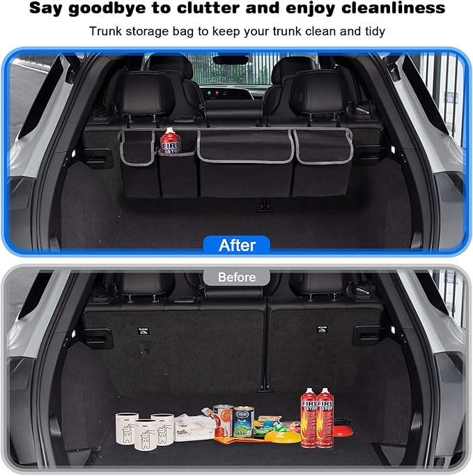 Trunk Organizer - Car Organizer, Car Trunk Organizer, Large Capacity Backseat Trunk Organizers, Collapsible Car Storage Bag with 4 Pockets, Backseat Hanging Organizer for SUV/MPV/Truck (40.16"*10.63")