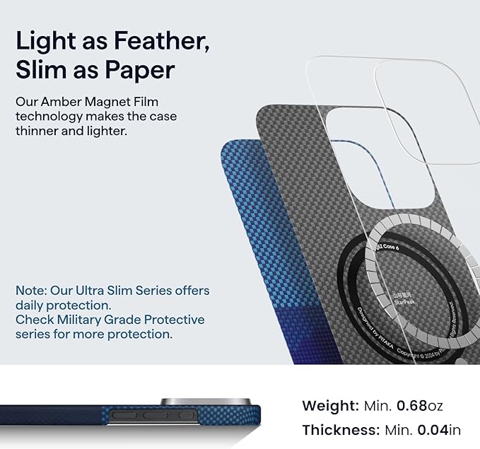 pitaka for iPhone 16 Pro Max Case Compatible with MagSafe, Thin & Light Case iPhone 16 Pro Max with a Caseless Feel, 1500D Aramid Fiber Woven [Tactile Woven -Over The Horizon]