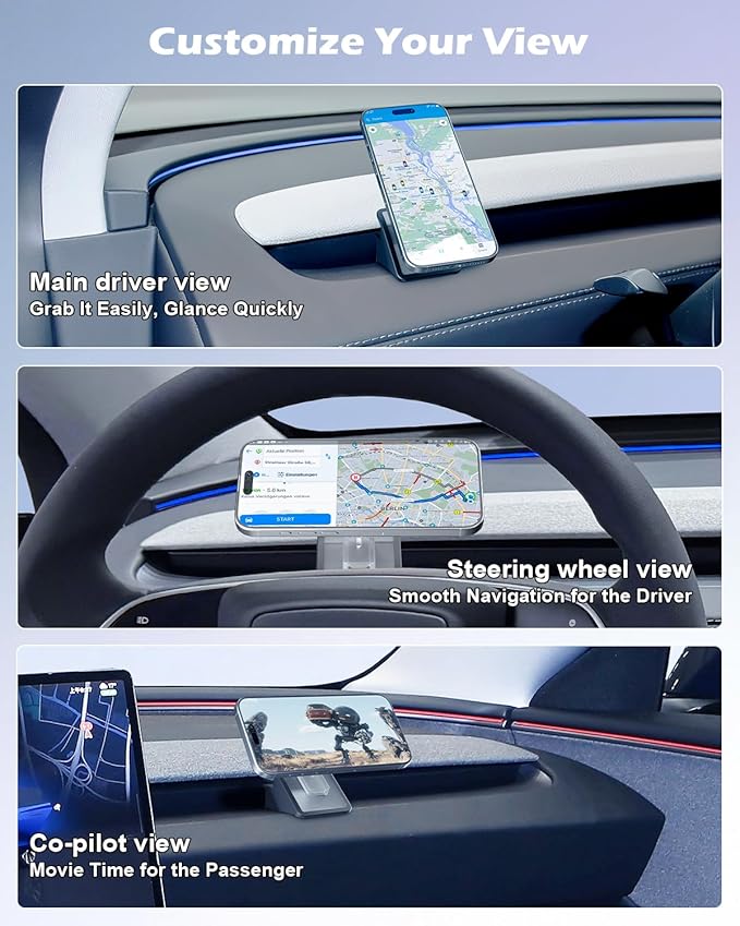 CloudValley Magnetic Phone Mount for Tesla Model 3 Highland Model Y Juniper, Strong Grip, 360° Adjustable, Dashboard Car Holder 2025, Compatible with iPhone MagSafe 17/16/15/14/13/12