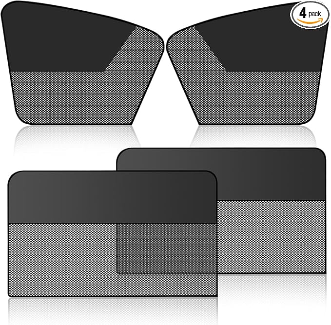 Car Front & Rear Side Window Sunshade, Magnetic Automotive Windshield Privacy Curtain with Half Shade, Mesh Sun Protection Cover Blocks Heat, Glare, UV Rays for Driver Passenger (4PCS)