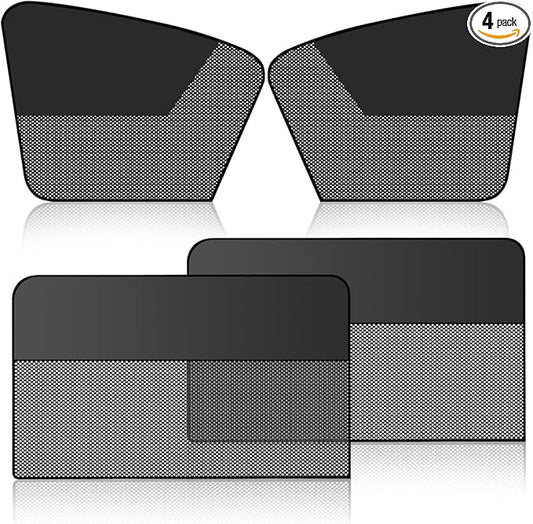 Car Front & Rear Side Window Sunshade, Magnetic Automotive Windshield Privacy Curtain with Half Shade, Mesh Sun Protection Cover Blocks Heat, Glare, UV Rays for Driver Passenger (4PCS)