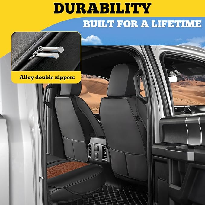 LINGVIDO Car Seat Covers for Front Seats (2 Seats) - Premium Perforated Nappa Leather,Waterproof Shield, Omni-Adapt Fit for SUVs Sedans, Ideal for Rideshare & Pets