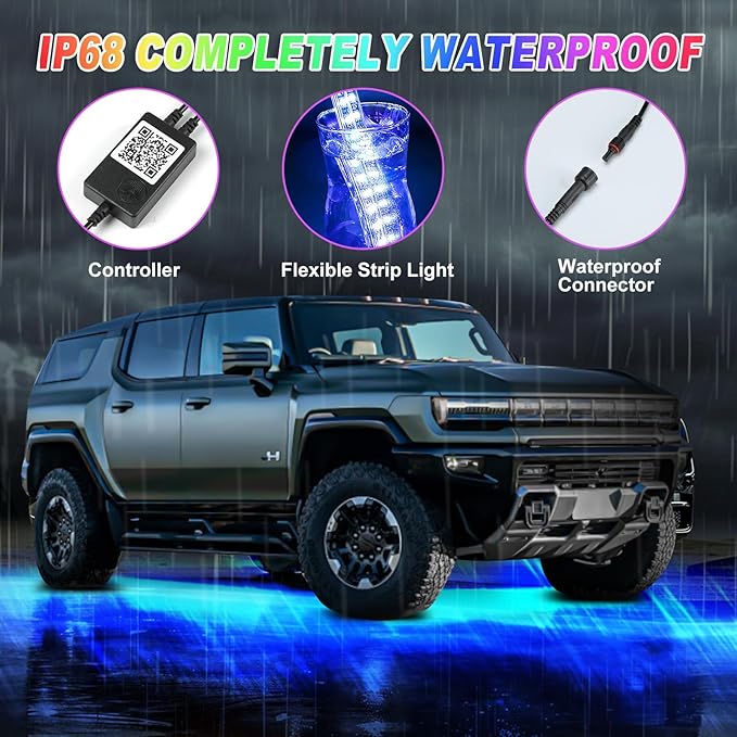 YUGUANG 4Pcs Underglow LED Lights for Cars, 16 Million Colors APP Control Car Underglow Kit Music Sync RGB Under Glow LED Car Strips Light Kit for Cars Trucks SUVs