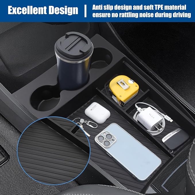 Lower Center Console Organizer for 2022-2026 Rivian R1T & R1S Accessories, Floor Console Storage Tray Insert with Cup Holder