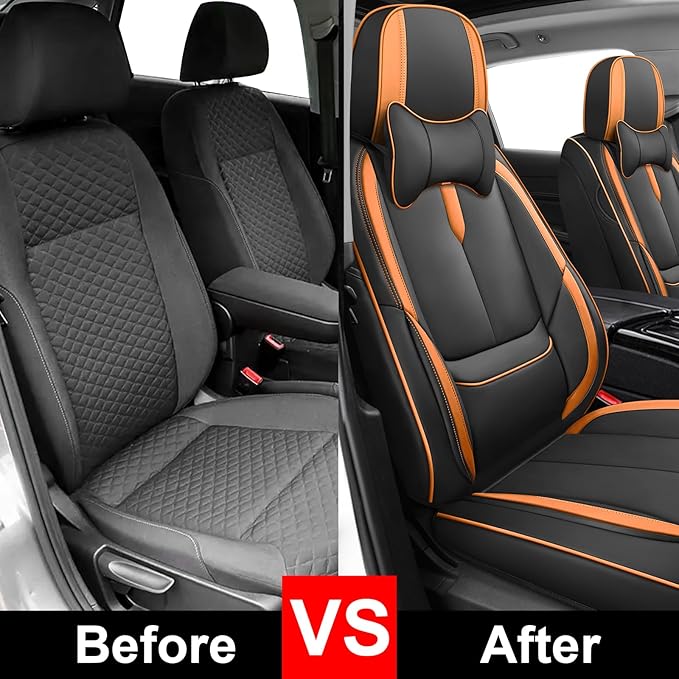 Fit for 98% of Mercedes Benz Car Seat Covers with Headrests, Premium Nappa Leather Seat Cover, Fully Wrapped Protect Modern Style Seat Cover (2-Seat Luxury, Black & Orange)