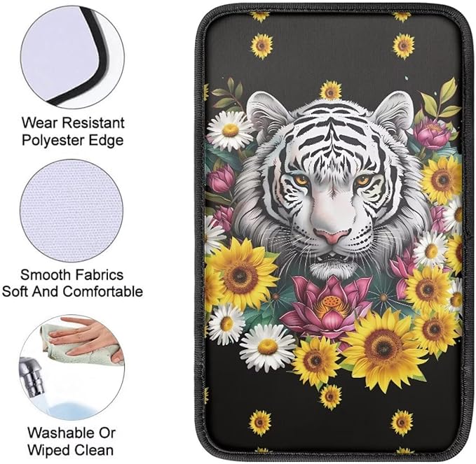White Tiger Car Center Console Cover Dustproof Automotive Center Console Cushion Protector Non Slip Armrest Box Pad Tiger Car Accessories for Women