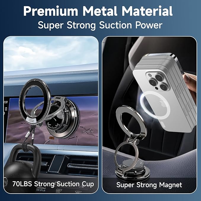 Magnetic Car Phone Holder, 360° Adjustable Suction Cup Universal Phone Mount, Multi-Scene for Car Office Gym Home, Compatible with iPhone 17/16 Pro Max & Other Magnetic Phones (Black)