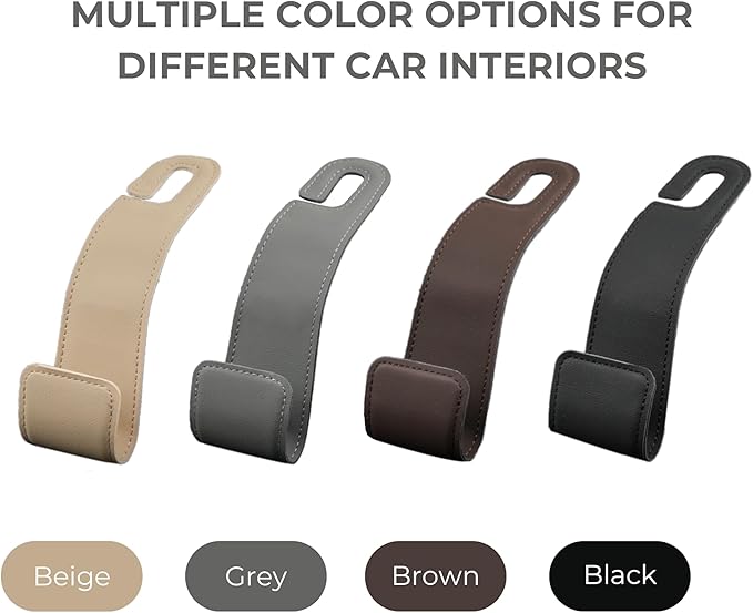 Purse Holder for Car, 2 Pack Upgraded Car Seat Hooks for Hanging Purse and Bag, Leather Headrest Hooks for Car Back Seat, Car Organization Accessories (Brown)
