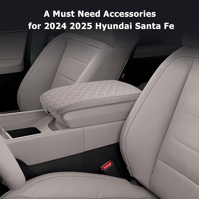Center Console Cover Compatible with 2024 2025 2026 Hyundai Santa Fe Accessories Santa Fe Armrest Cover 2025 2026 Santa Fe SE/SEL/XRT/Limited/Calligraphy Armrest Console Cover Soft Leather(Thick Gray)