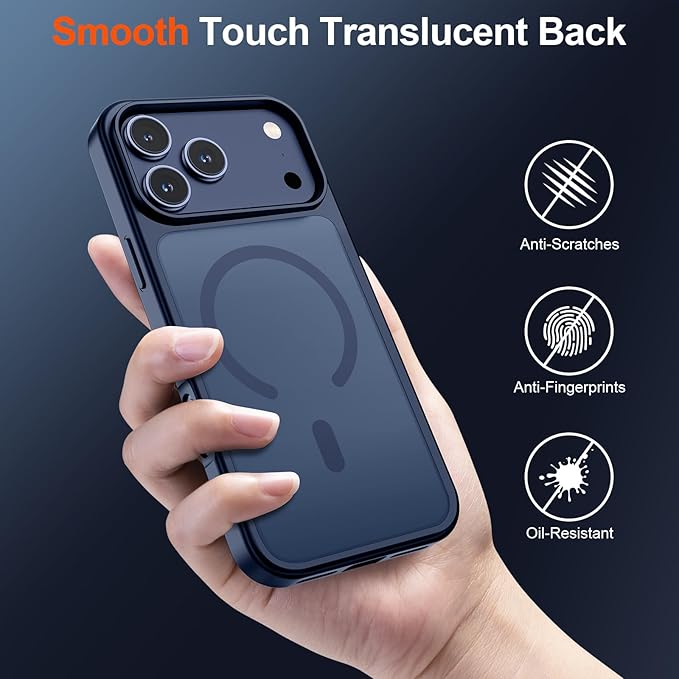 SUPFINE Magnetic for iPhone 17 Pro Max Case with Screen Protector (Compatible with MagSafe)(Military Grade Drop Protection) Translucent Matte Shockproof with Anti-Fingerprint Phone Cover,Dark Blue