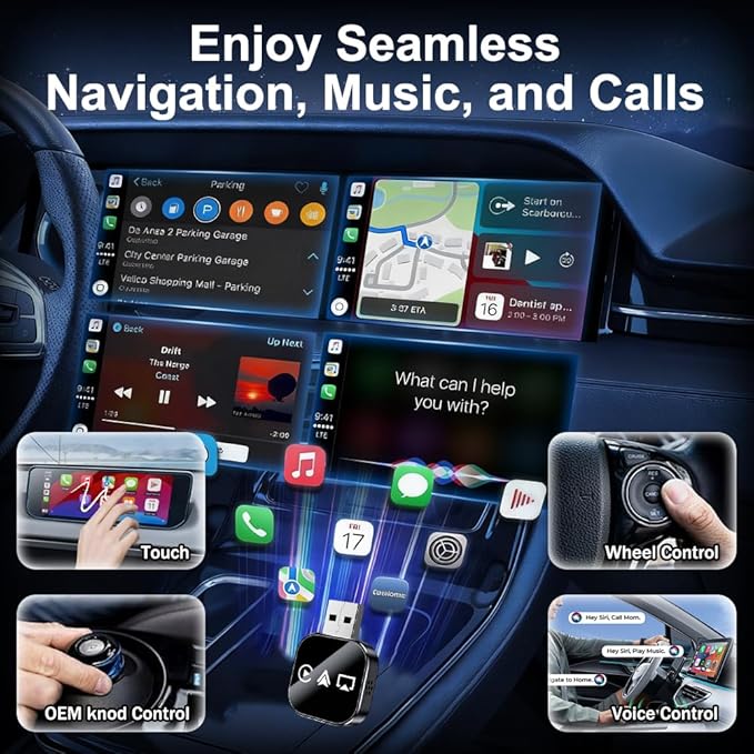 3 in 1 Wireless Carplay Adapter, Car Screen Mirroring Converter, 2026 Upgrade Mirror iOS Phone for iPhone/Airplay/Apple/Android, Bluetooth Auto Link, Wired to Wireless, Plug & Play (for Android)
