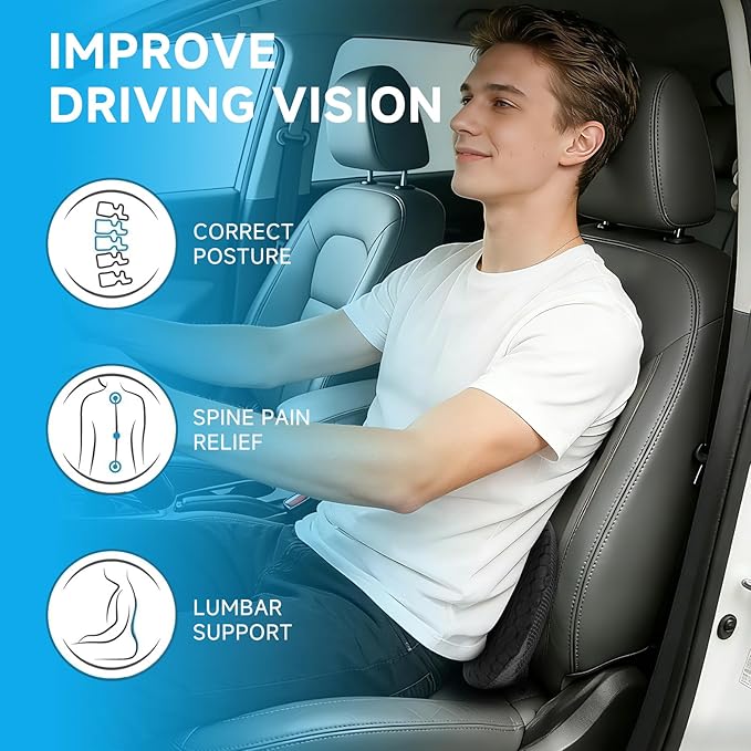Car Seat Cushion - Memory Foam Seat Pad for Sciatica & Lower Back Pain Relief - Driving Cushion with Breathable Mesh Cover - Road Trip Essentials for Drivers (3D Black)
