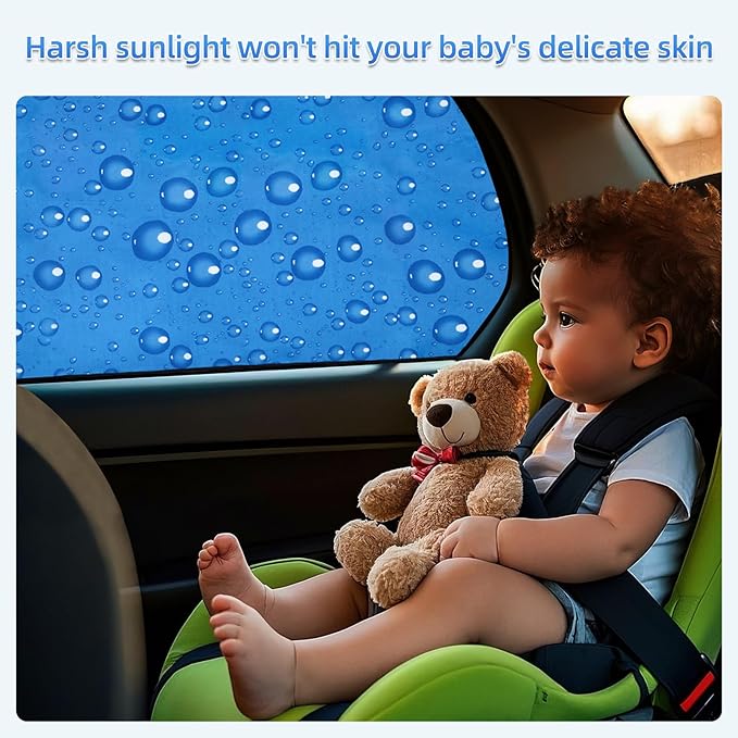 Aokway Side Window Sunshade Sun Shade for Car Window Double Thickness Auto Windshield Sunshades Curtain Universal Fit for Driver for Baby UV Protection (Blue, Front+Rear Side 4Pcs)
