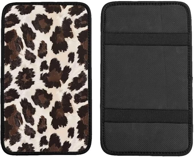Brown Center Console Cover for SUV Sedan Classical Leopard Print Arm Rest Pad Middle Console Protector Vintage Armrest Seat Box Pads