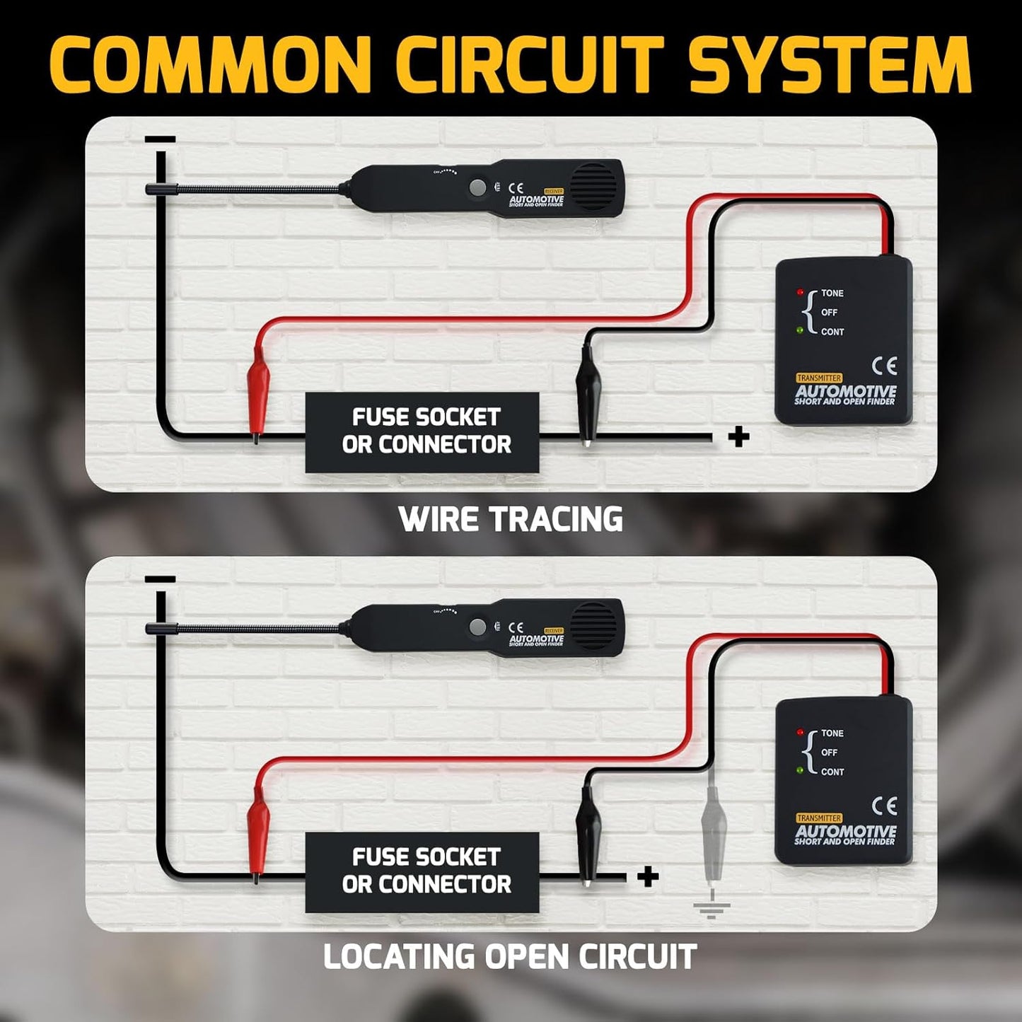 Automotive Electrical Open&Short Finder Circuit Tester Circuit Finder Detector Tone Generator Cable Wire Breaker Tracker Circuit Fault Finder DC 6-42V Car Diagnostic Tool