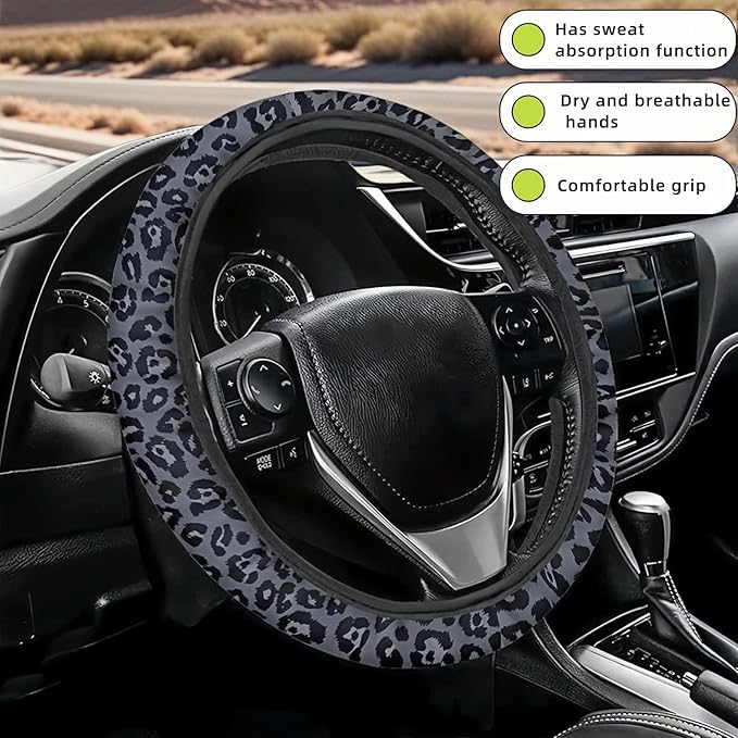 Leopard Print Steering Wheel Cover | Non Slip, Breathable Neoprene | Universal 15 Inch Fit (14.5"-15.5") | Comfort Grip | Fade Resistant | Easy Install-Comfort Grip for Cars, Trucks, SUVs