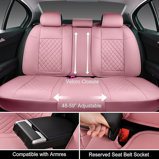 Auto Car Seat Covers Full Set Leather Cushion Protector Breathable Waterproof Seat Cover for Cars Universal Fit (Pink, Full Set Without Headrest)