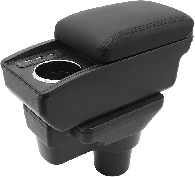 YJYWZH Car Armrest Storage Box for Hyundai Accent Solaris Verna 2017-2020 Double-Layer Car Center Console Armrest Box with 6 USB Ports and Cup Holder for Car Accessories(Black Thread)