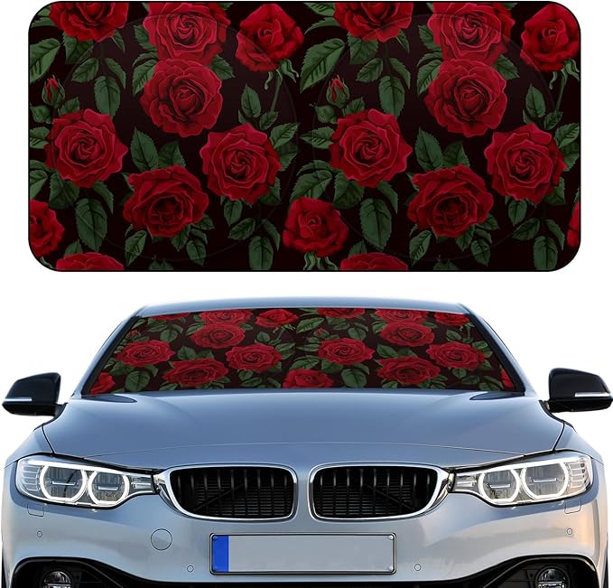 Windshield Sun Shade Foldable Car Front Window Covers for Car Accessories Sun Heat UV Rays Visor Protector Protection for Universal Cars SUV Truck (Rose)