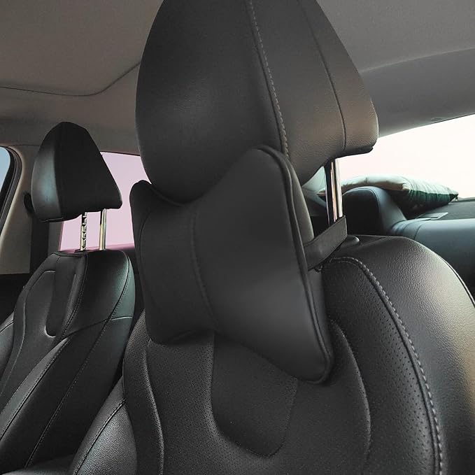2 Pack Car Neck Pillow PU Leather Automotive Headrest Pillow for Car Support Neck Pain Relief Universal Car Pillow (Black)