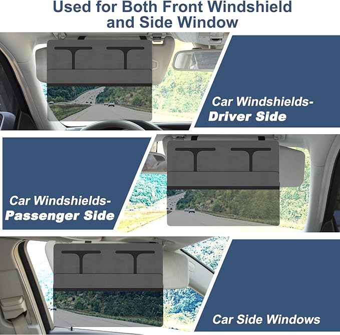 NAZZO Polarized Sun Visor Extender for Car, Car Visor Extender Attachment Sun Blocker, Anti-Glare Removable PC Lens to Expand Sunshade for Safe Driving, Grey