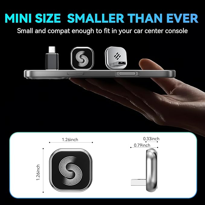 2026 Upgraded Wireless CarPlay Adapter, Bluetooth Car Play Wireless Adapter Mini 2-in-1 Android Auto Adapter, Plug & Play Zero Latency Auto-Connect, USB-A/Type-C Interface, Fits iOS 10+ & 2015+ Cars