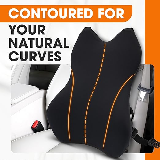 Cheer Collection Lumbar Support Pillow for Car Seat, Memory Foam Lower Back Cushion with Adjustable Straps, Ergonomic Design, Washable Cover