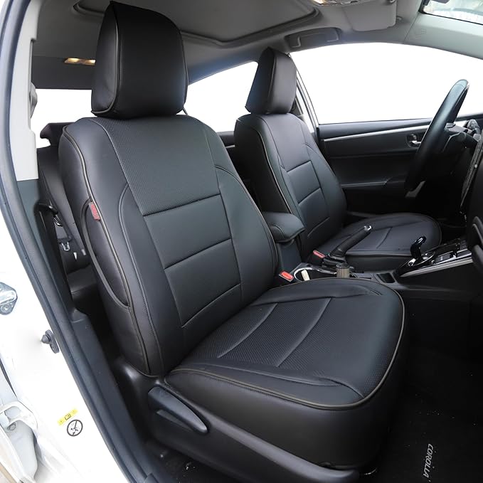 HKZ Fit RAV4 Car Seat Cover Set for 2013 2014 2015 2016 2017 2018 Toyota RAV4 LE Gasoline Version Only-Leather(Black)