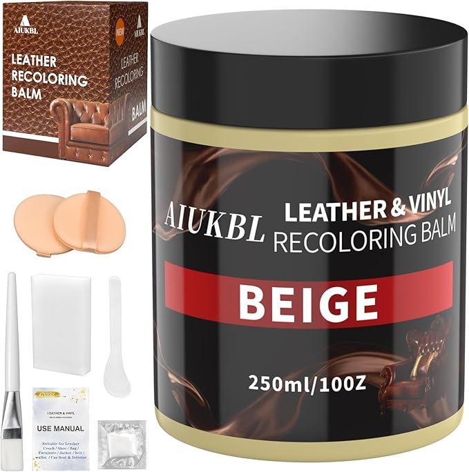 Leather Recoloring Balm, Leather Color Restorer, Leather Restorer for Couches, Leather Scratch Remover, Leather Scratch Repair, Leather Repair Kit for Furniture, Leather Dye (Beige)