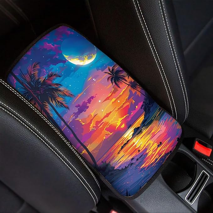 Moon Palm Armrest Pad Cover for Cars Arm Rest Cushion Pads Car Center Console Cushion Non Slip Car Accessories Car Xmas Decoration