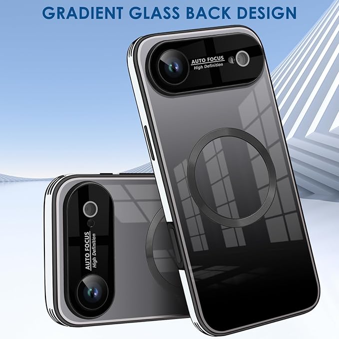 Guppy Compatible with iPhone Air Magnetic Case, with Full Camera Lens Protector [Compatible with MagSafe] Scratch Resistant Gradient Glass Back Cover Phone Case-Black