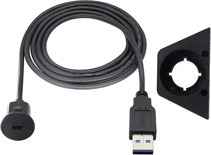 zdyCGTime USB C to USB 3.0 A Threaded Flush Mount Waterproof Cable Adapter USB 3.0 Male to USB C Female Panel Mount Extension Cable, for Car Boat Truck Yacht Motorcycle, (1.5M/5Ft)