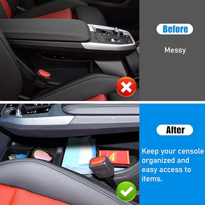 Jaronx Compatible with BMW X1 Center Console Organizer Tray 2023 2024 2025 2026 U11, 2PCS Lower Console Organizer Tray, TPE Storage Box for 2023-2026 BMW X1 Accessories