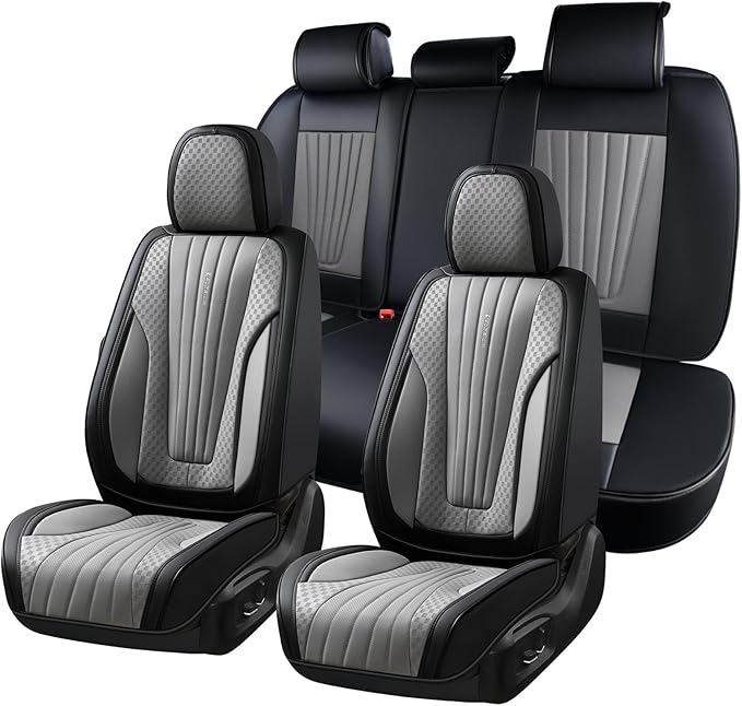 FLORICH Car Seat Covers, Premium Leatherette Car Seat Covers Front Seats, Automotive Vehicle Seat Cushions, Waterproof Seat Protectors for Sedans Cars SUV Trucks, Black&Gray