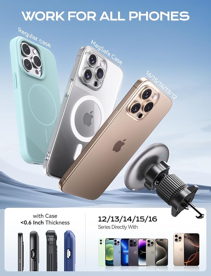 UPTOHIGH for 15W Magsafe Car Mount Charger, [Vibrant LED Decoration] Wireless Car Charger, Magnetic Phone Holder Mount for Air Vent, Phone Holders for Your Car Compatible iPhone 15/14/13/12 Series